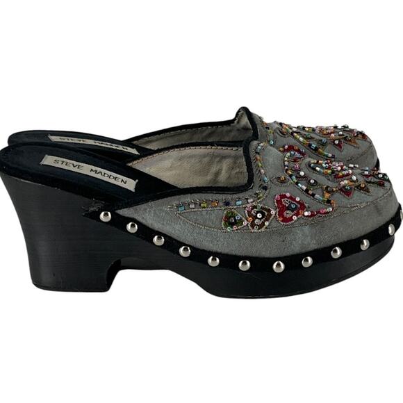 Steve Madden Firey Beaded Wooden Studded Slip On Clogs Western Boho Chic Size 7 - Picture 8 of 16
